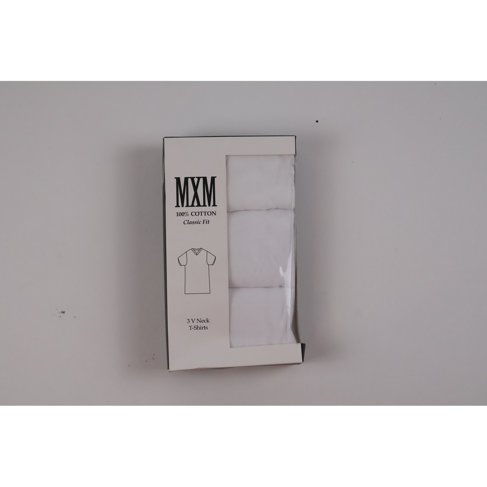 MXM V Neck T-Shirts 3 Pack White Solid Large 100% Cotton NWT